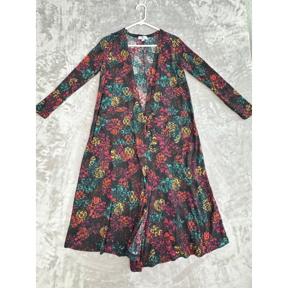 LuLaRoe Duster Cardigan Open Front Floral Print Knit Lightweight Small